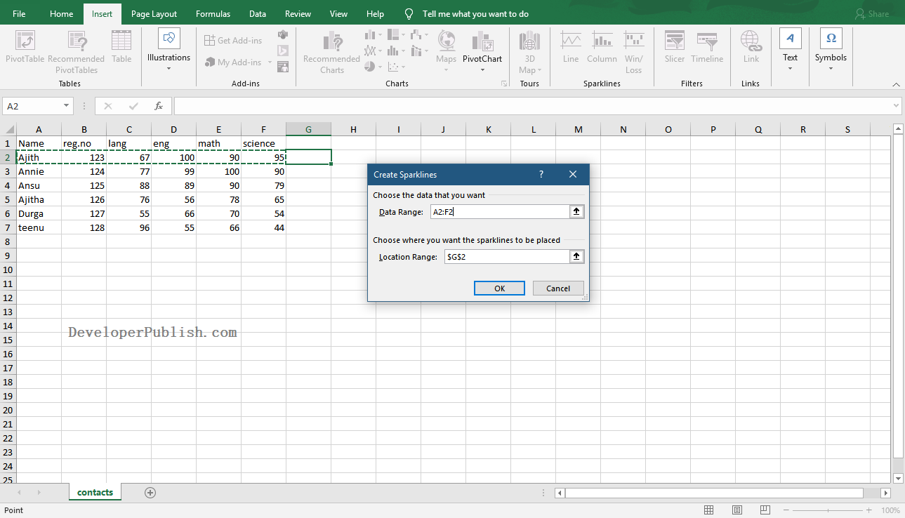 insert cell sparklines on mac for excel